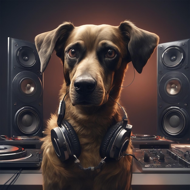 Com um cão louco em Adark Trending on Artstation Sharp Focus Dj Studio Photo Intrica