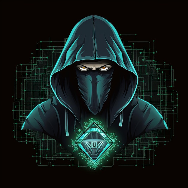 com um logotipo de hacker encapuzado