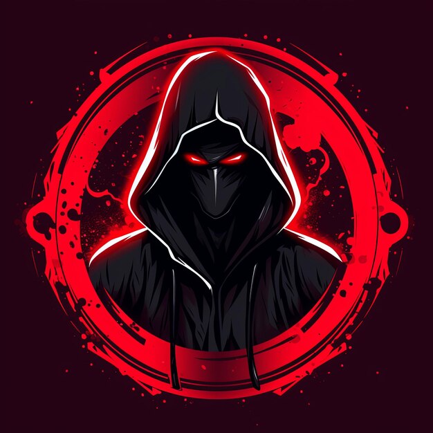 Foto com um logotipo de hacker encapuzado