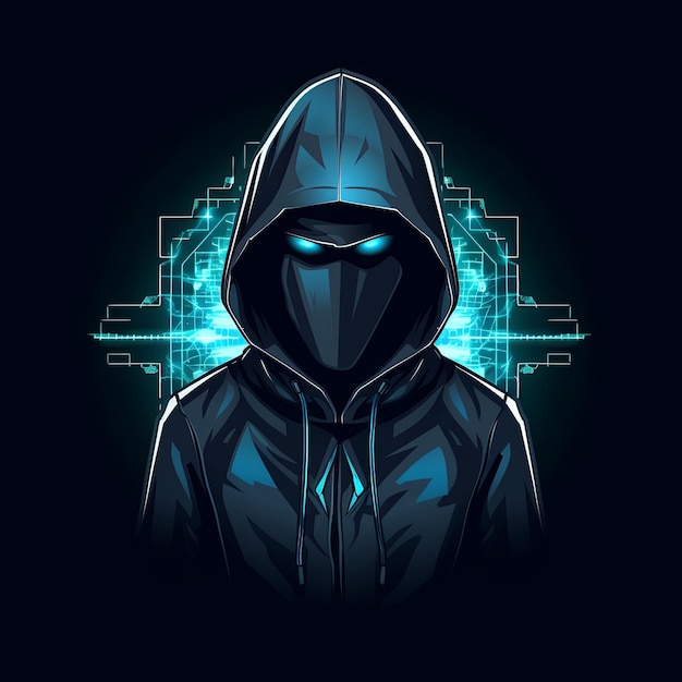 com um logotipo de hacker encapuzado