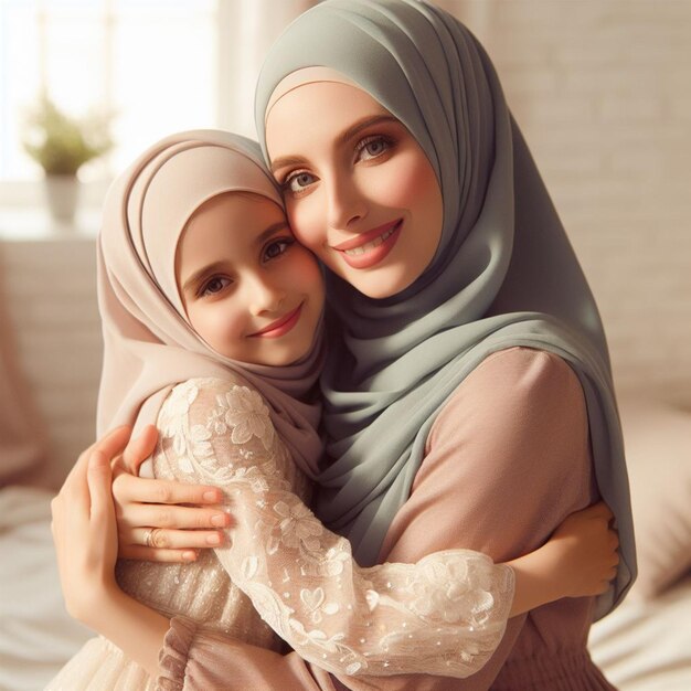 Com uma mãe e sua filha se abraçando em um abraço terno