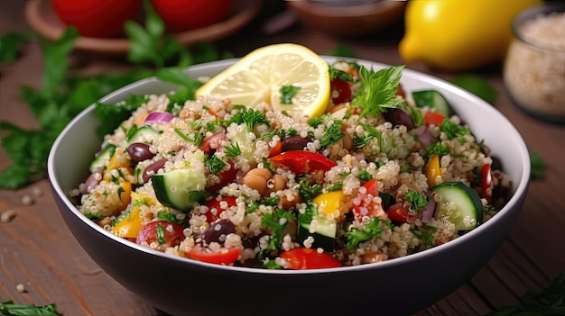 Com uma mistura de legumes frescos, ervas aromáticas e vinagrete de limão picante, esta salada fria de quinoa é um equilíbrio perfeito entre sabor e nutrição.