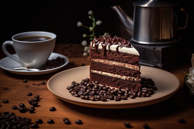 Combinação de bolo de chocolate e café