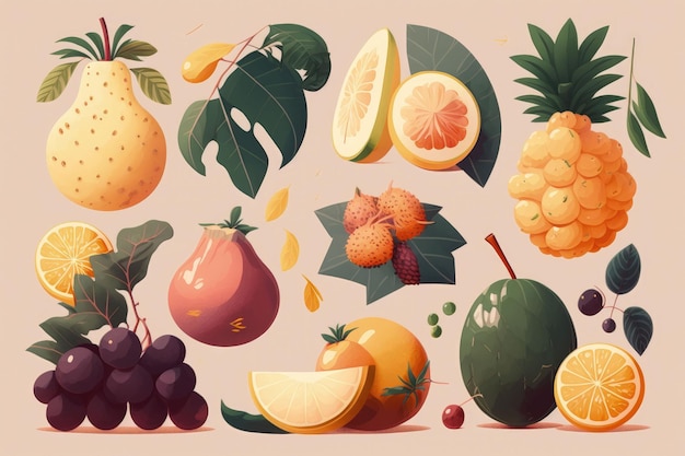 Foto combinação de ícones de frutas planas gerada pela ia