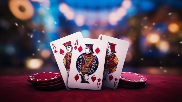 Combinación de cartas de póquer de color real en un fondo borroso