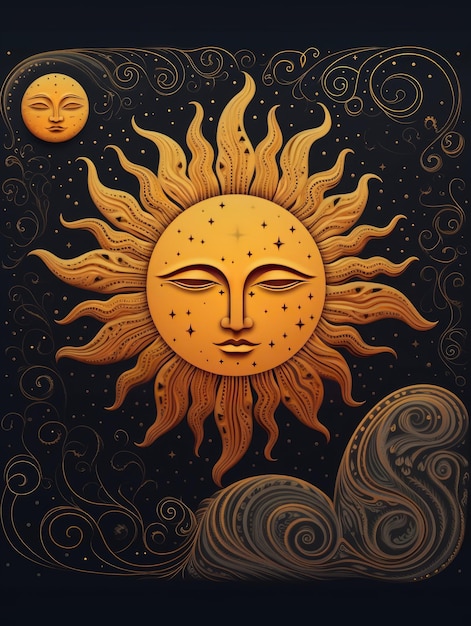 combinación de diseñador de sol y luna sobre fondo negro IA generativa