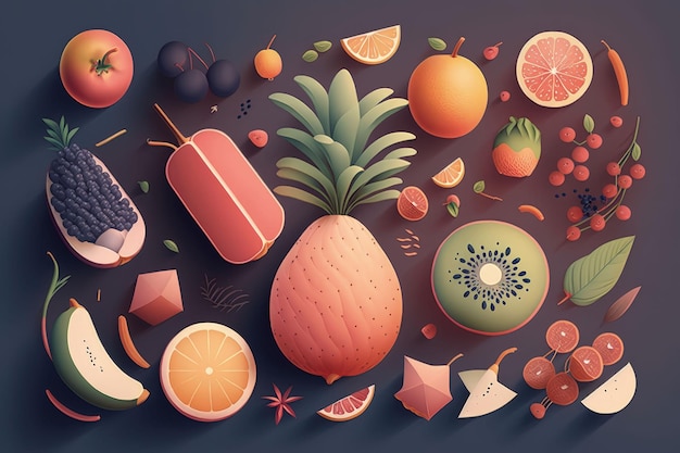 Combinación de icono de fruta plana generada por la IA