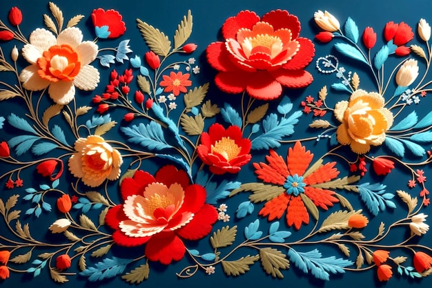 Combinación única de patrón floral rojo y azul.