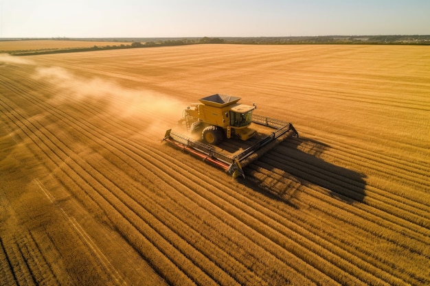 Combine a colheita do campo de trigo Fazenda de grãos Gere Ai