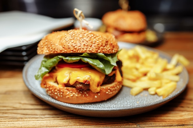 Combo de papas fritas y sancwich en el plato.