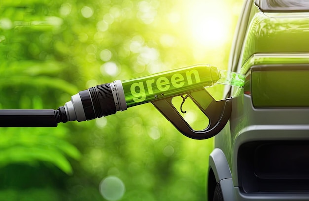 Combustível ecológico de energia verde para carros Energia verde e energia ecológica produzida a partir de fonte sustentável para fornecer à estação de carregamento, a fim de reduzir a emissão de CO2 Generative AI