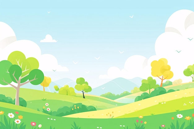 Começo da primavera termo solar conceito ilustração bela primavera paisagem ao ar livre desenho animado