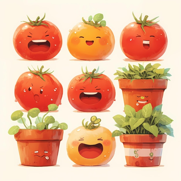 Comediantes hilariantes de tomate em Pots Imagem de estoque