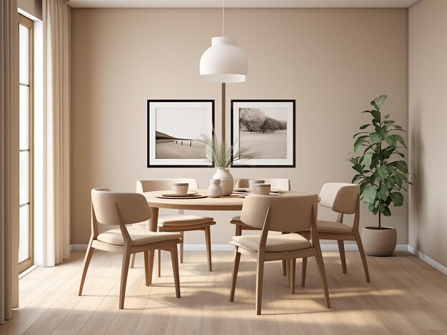 Comedor beige elegante adornado con muebles de buen gusto Generación AI