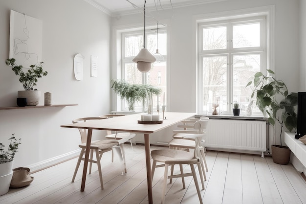 Comedor escandinavo con mesa y sillas minimalistas