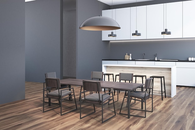 Comedor gris y esquina de la cocina