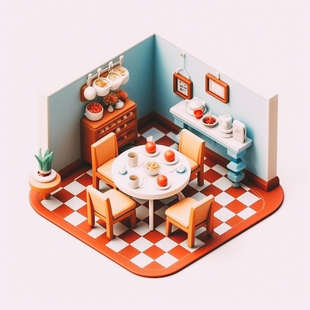 Comedor isométrico lindo modelo 3d