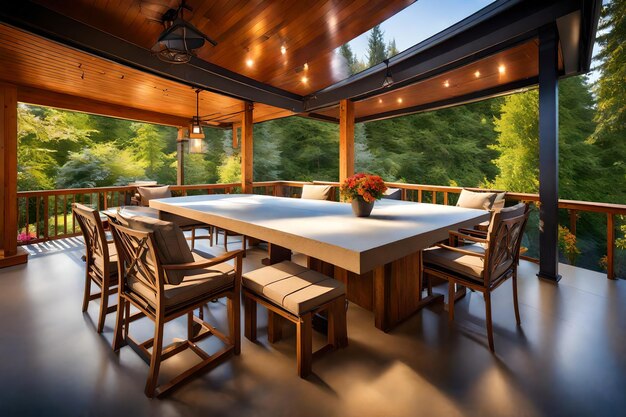 un comedor con una mesa y sillas y un jarrón de flores en la mesa