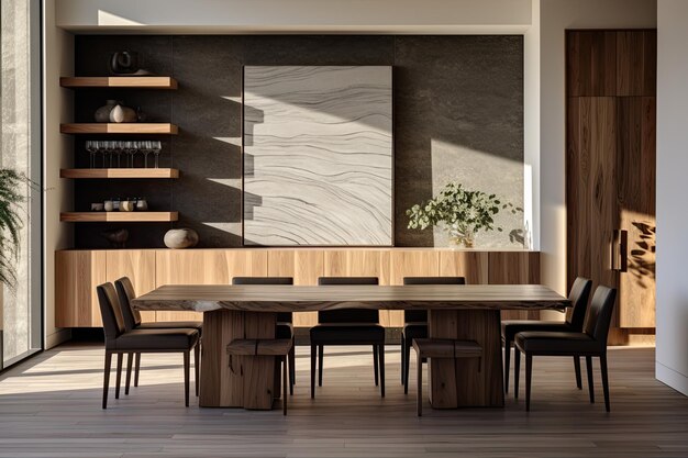 Comedor moderno con mesa de comedor de madera