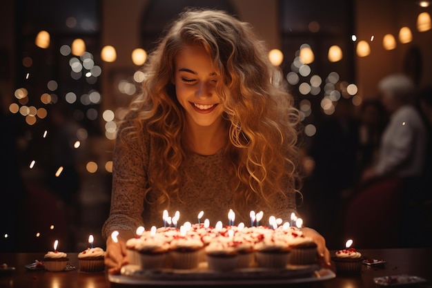 Comemoração alegre do bolo de aniversário da mulher, Ocasião Generativa, por Ai