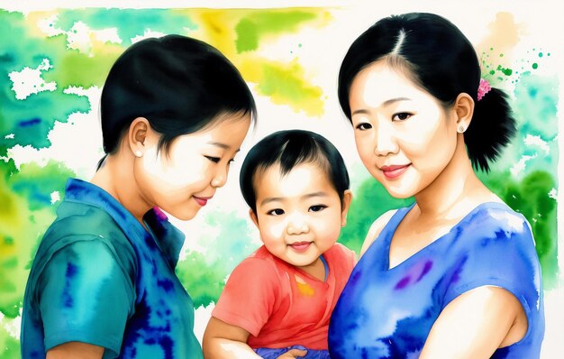 Comemorando as tradições familiares asiáticas Menino asiático menina asiática Mãe e filha asiáticas IA generativa