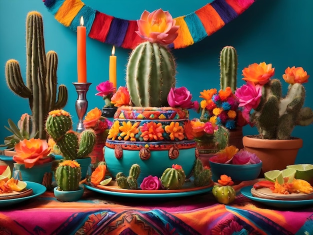 Comemorando o Cinco de Mayo com vibrações vibrantes de cactos mexicanos