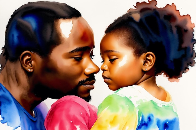 Comemorando o dia dos pais Menino negro menina negra Pai negro e filho IA generativa