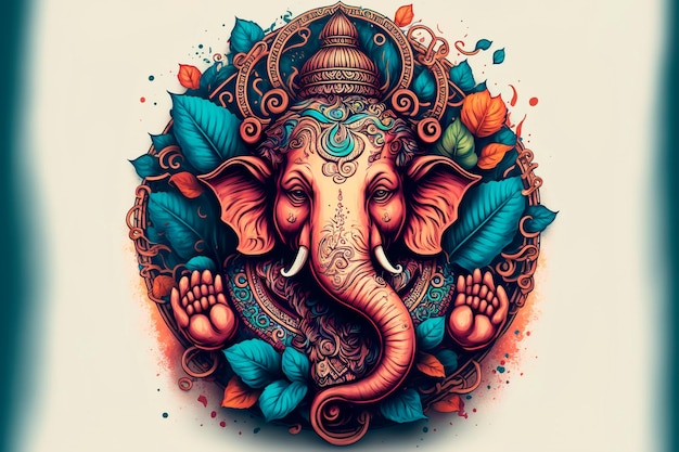 Comemore a imagem isolada do festival de Lord Ganesha Padrão floral sem costura com flores no escuro Generative AI