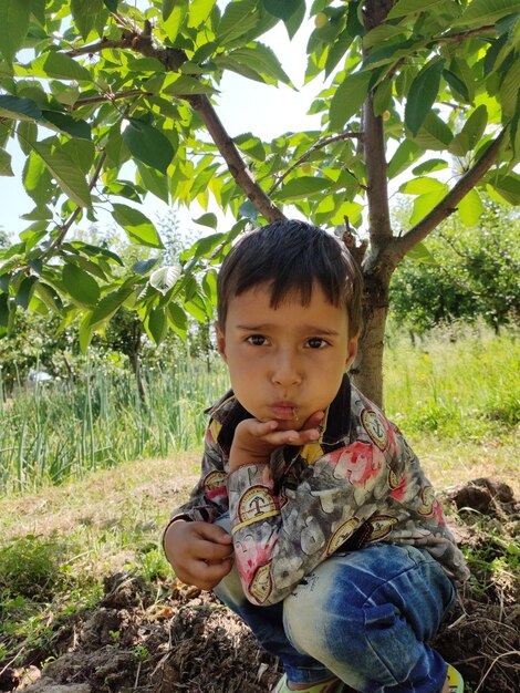 Foto comendo cereja à sombra da cerejeira