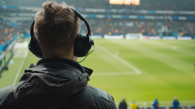 Comentador para el partido final de fútbol