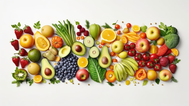 Comer sano frutas y verduras frescas sobre un fondo blanco Fructorianismo alimentos crudos y vegetarianismo