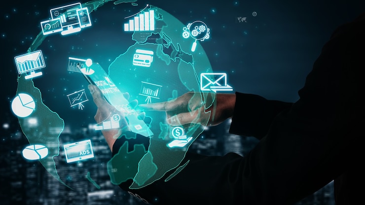 Foto comercialización de la tecnología digital empresarial conceptual