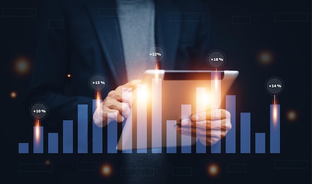 Comerciante de negocios en línea en el mercado de valores de comercio de aplicaciones móviles o forex de bolsa de valores de inversión