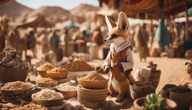 Un comerciante de zorros fennec antropomórfico