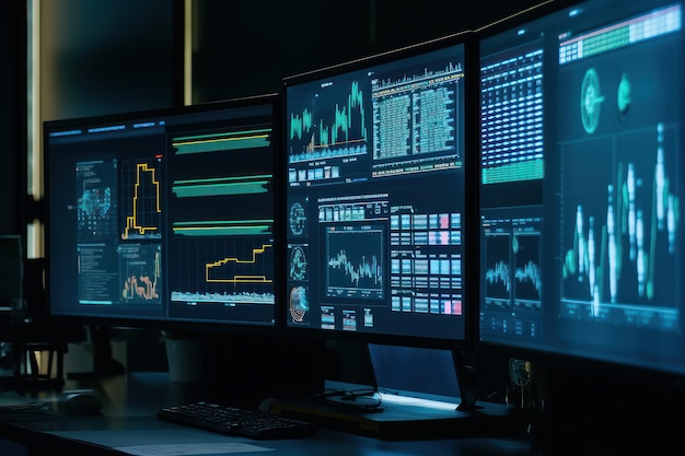 Comercio de acciones de Bitcoin en la pantalla del monitor Ai generado