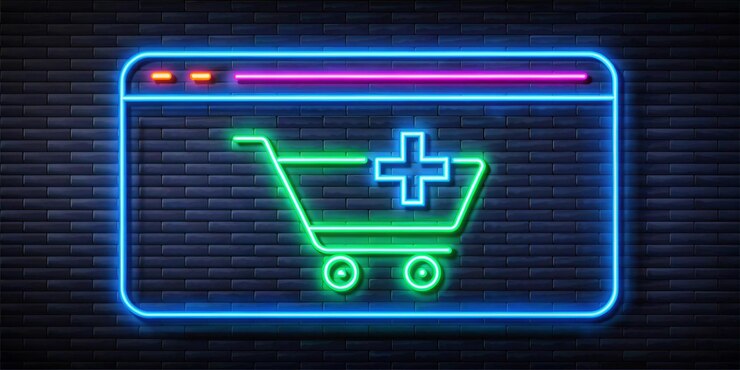 Foto comercio electrónico marketing crecimiento de ganancias de inversión economía de negocios finanzas y concepto de éxito empresario que muestra una línea de neón brillante de icono de carrito de compras con signos más en el interior