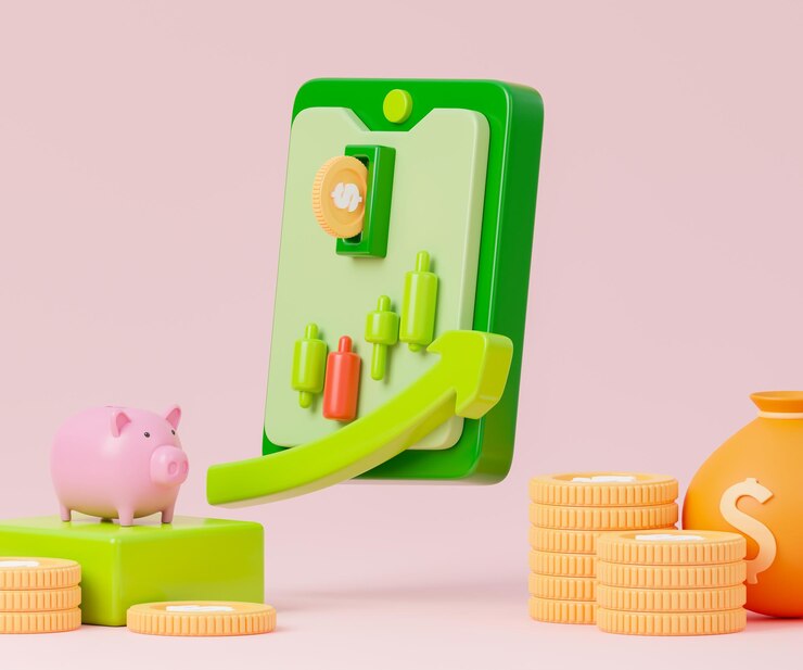 Foto comercio de mercado de strock en el teléfono inteligente 3d render
