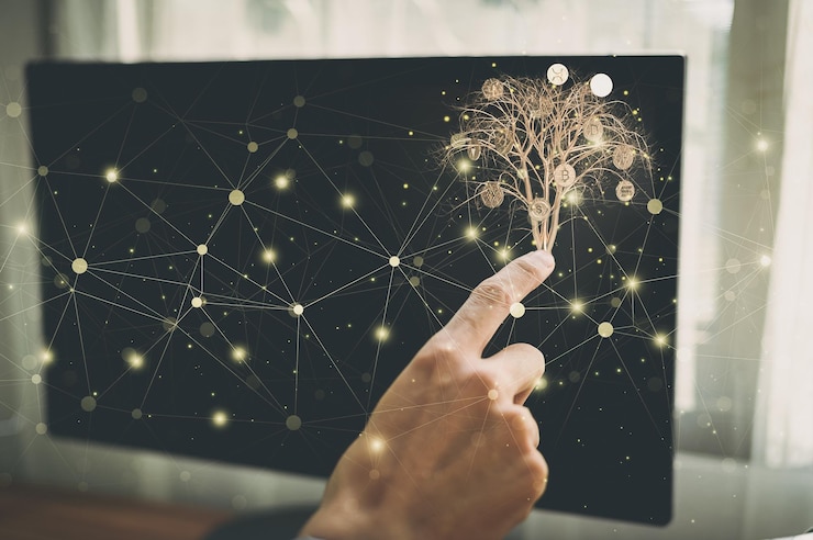 Foto comercio de monedas de criptomonedas bitcoin intercambios invertir en acciones de metaverse