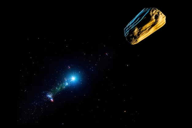Foto un cometa un asteroide un meteorito cae al suelo contra un cielo estrellado red neuronal generada por la ia