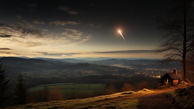 Cometa cayendo del cielo a la tierra