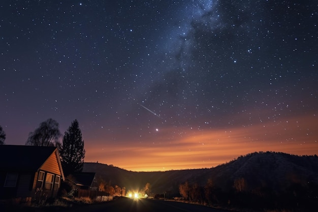 Cometa cruzando um céu noturno estrelado criado com IA generativa