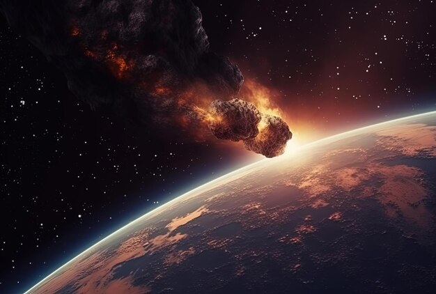 Cometa o meteorito asteroide cayendo al planeta Tierra