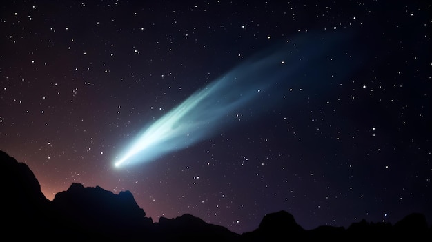 Un cometa vuela sobre una montaña con las estrellas detrás.