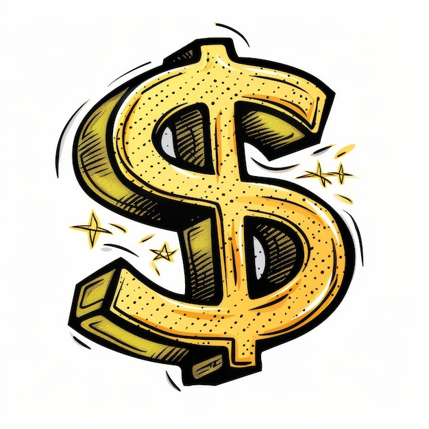 Comic goldenes US-Dollar-Symbol auf weißem Hintergrund generative KI