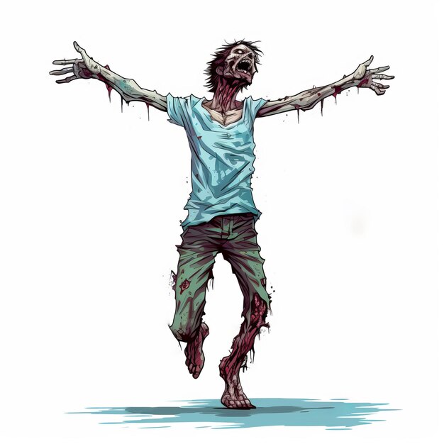 Foto comic-stil zombie mit erhobenen armen tinte und farbillustration