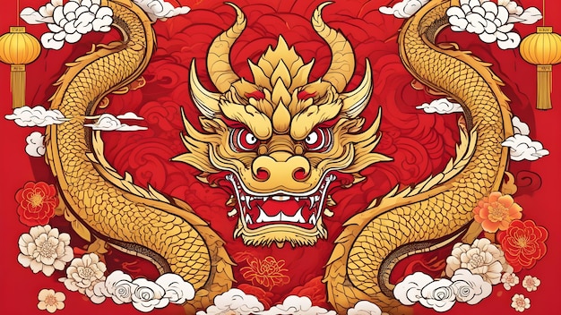 Los cómics tradicionales chinos de Año Nuevo con fondo de dragón