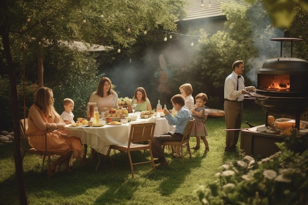 Una comida al aire libre en familia en el patio trasero