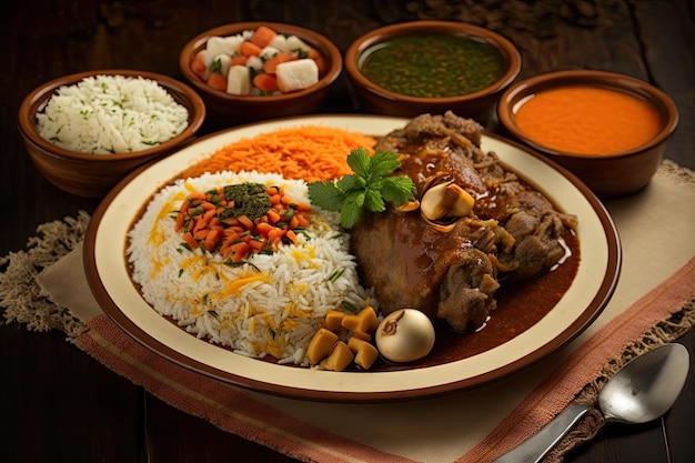 Comida árabe ocidental comida iemenita carne de cordeiro com arroz