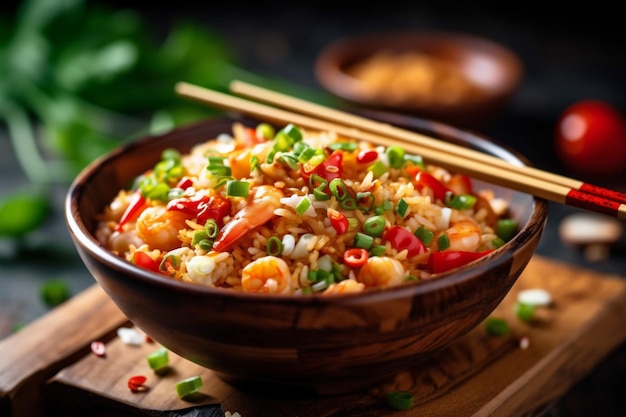 Comida asiática frita refeição jantar arroz saudável comer arroz chinês legumes IA generativa
