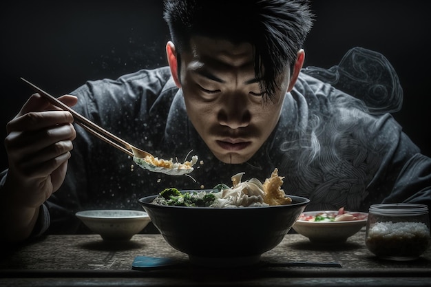 Comida asiática Recetas originales Cocina japonesa Platos tradicionales Cocina asiática disfrutando de marisco tradicional donburi recién servido con palillos